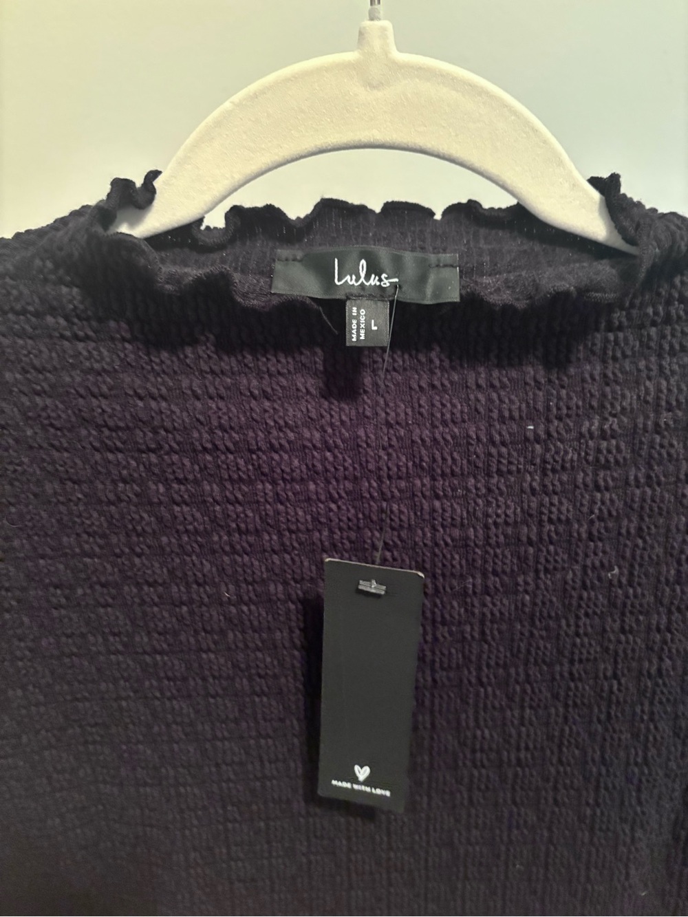 Lulu's NWT Black Textured Ruffle-Hem Fitted Mini Dress